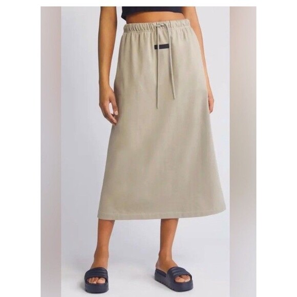 Fear of God Dresses & Skirts - Fear of God Essentials Beige Cotton Midi Skirt Women S Drawstring Pockets